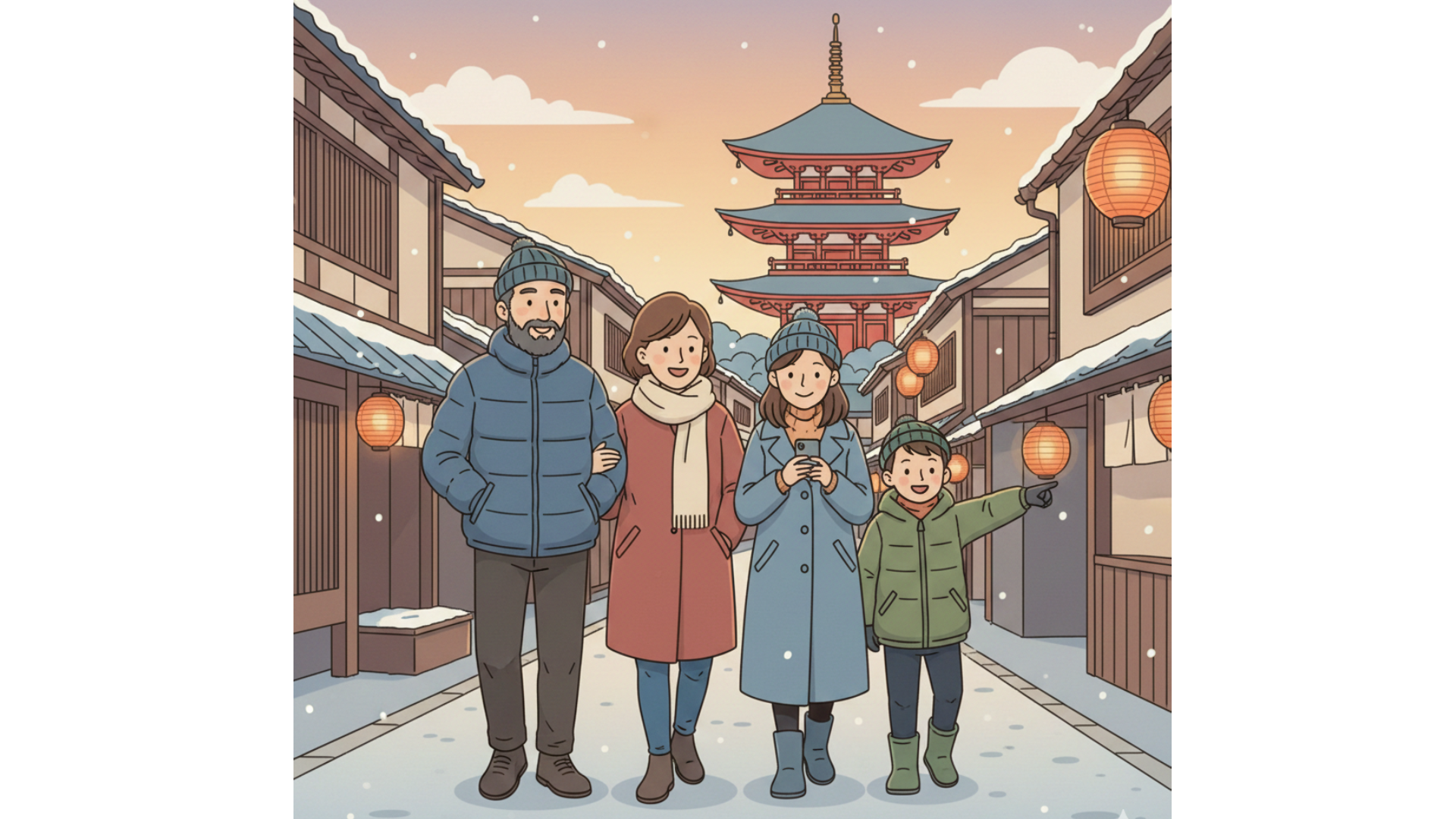 Family using mobile devices while traveling through Asia